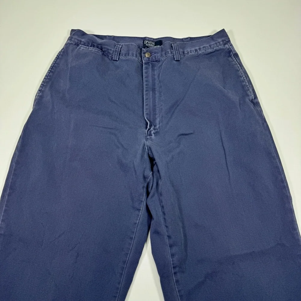 VTG Polo Ralph Lauren Chino Pants Mens 35x32 Navy Blue Faded Relaxed 90s USA